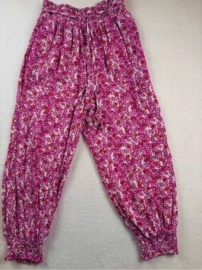 ANTHROPOLOGIE PINK FLORAL SMOCKED HAREM PANTS MOB1122729 JOGGERS BOHO RESORT MED